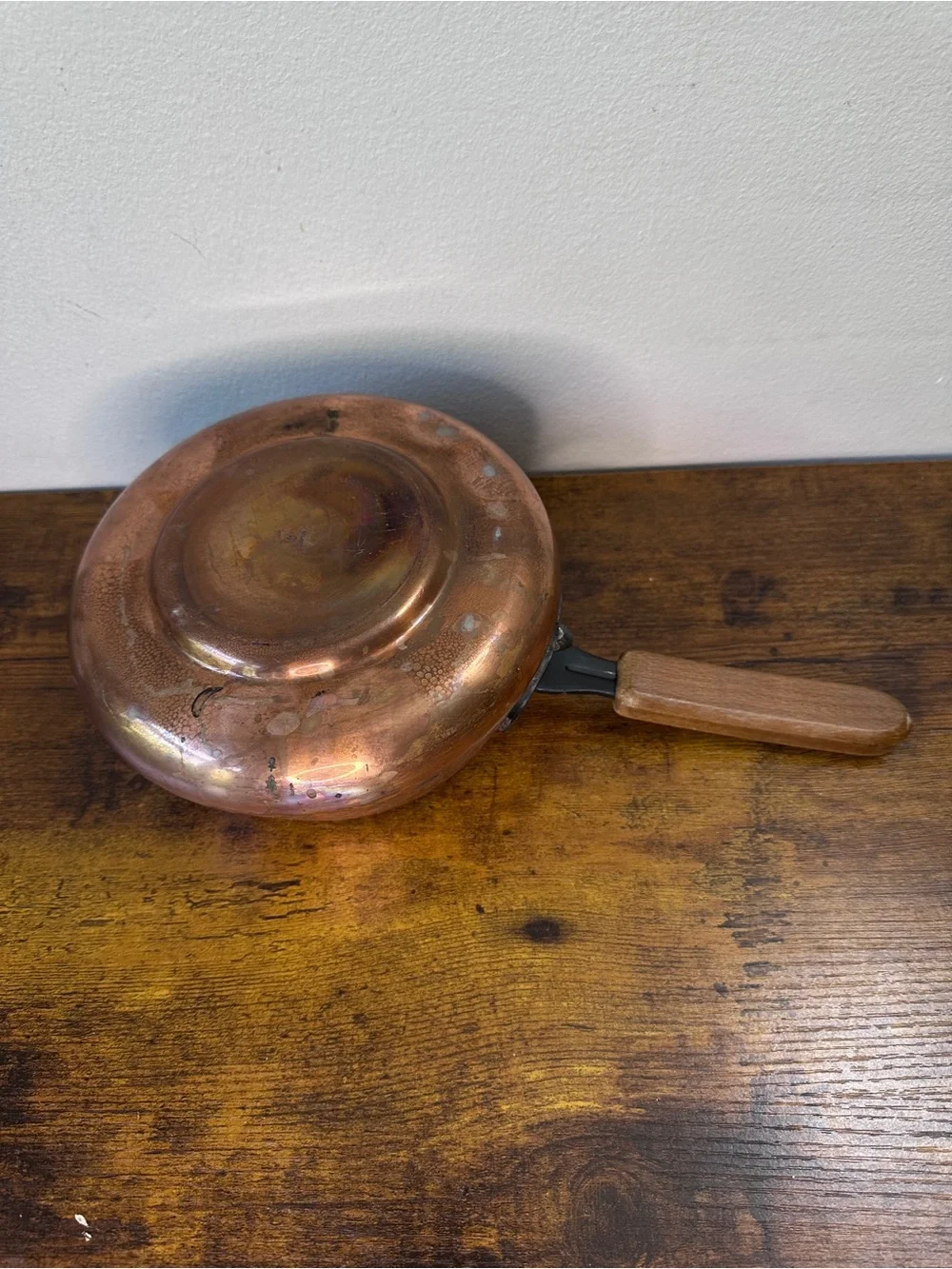Vintage Spring Culinox Switzerland Copper Butter Warmer Pot Wood Handle